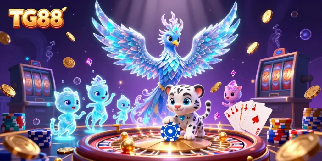 Experience exciting gameplay with TG88, featuring a mystic phoenix and vibrant casino elements.
