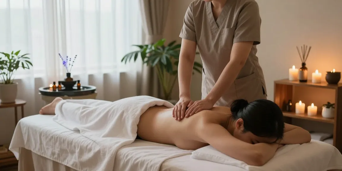 Relaxing wellness spa massage session promoting 용인출장안마 rejuvenation.